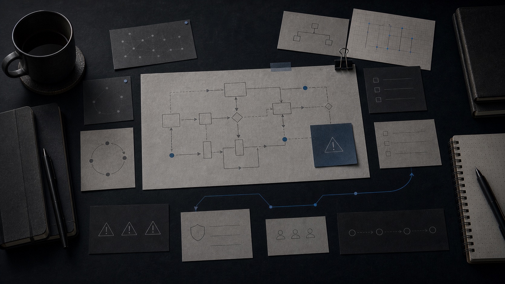 Workflow assessment materials arranged for an AI capability audit.