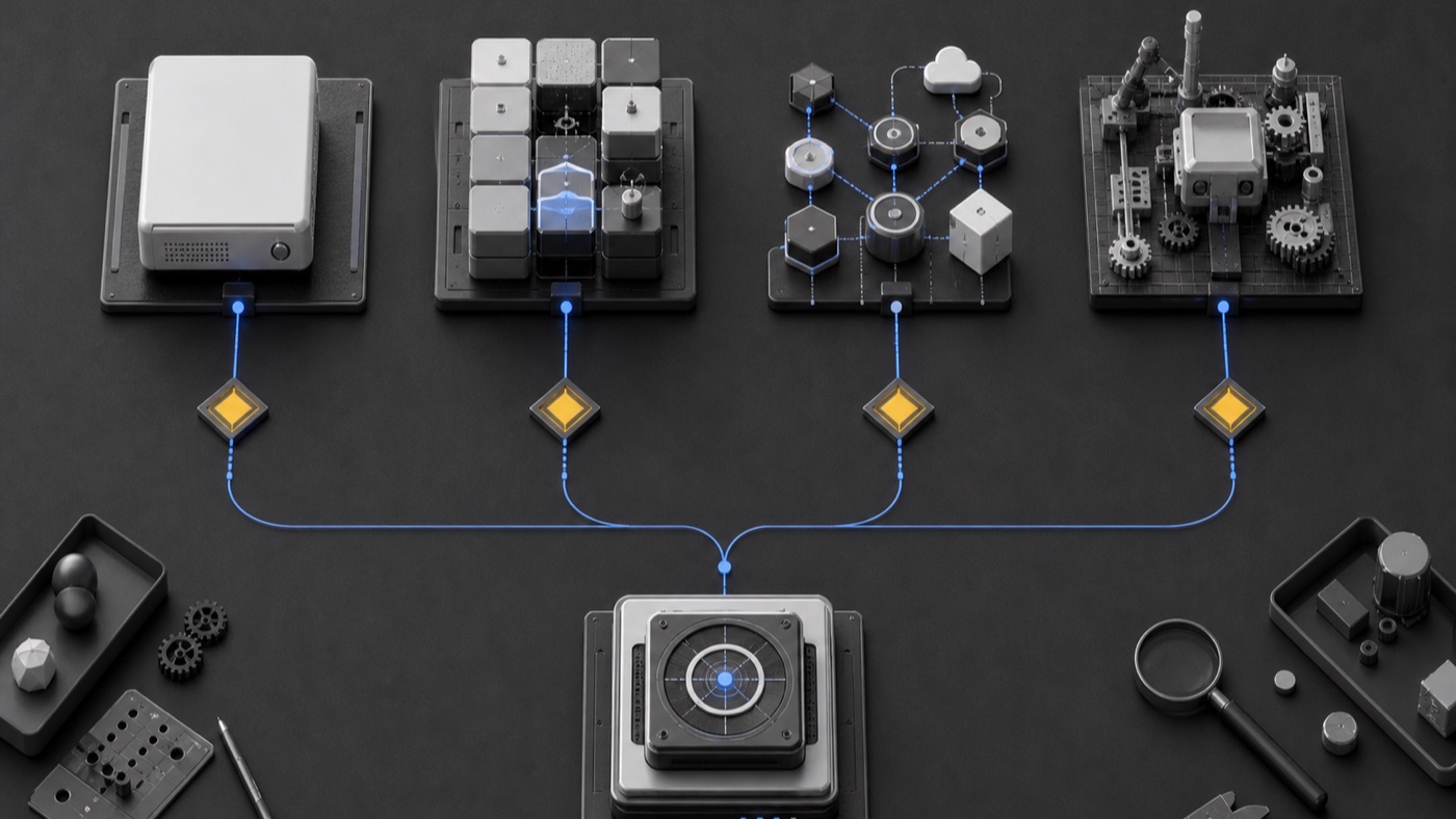 Four software paths represented as a complete product, a configurable platform, connected services, and a custom engineered system.